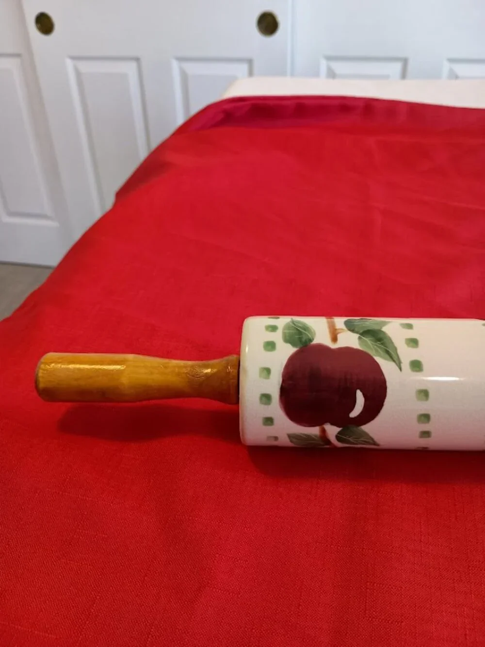 Apple Design Porcelain Rolling Pin with Wooden Handles